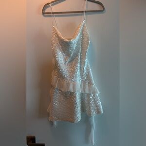 NWT ZARA RUFFLE Sequin White Dress